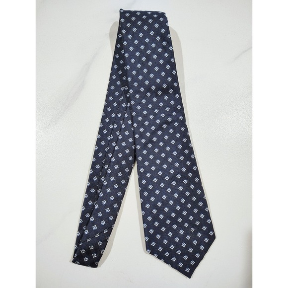 Polo Ralph Lauren Handmade Silk Tie Navy Blue  Geometric Preppy Made In USA - Picture 3 of 7